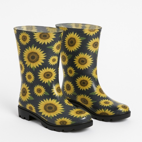 Rain/Garden Boots Water Proof Navy Yellow Fishermancore Sunflowers Size 37/6.5 - Picture 2 of 9